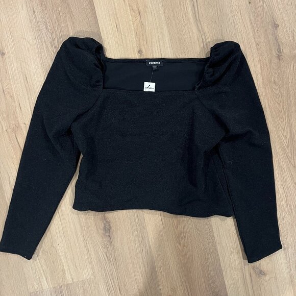NWT Express Solid Back Square Neck Puff Sleeve Long Sleeve Top Size Large - Picture 3 of 5